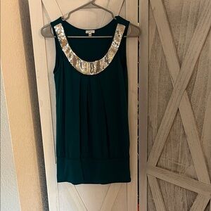 Studio Y Dark Green Tank Top with Silver Sequin Collar